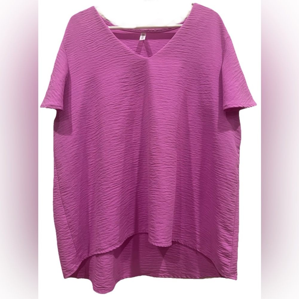 Zenana Plus Size V Neck Woven Airflow Dolman Short Sleeve Hi-Low Blouse Top 2X